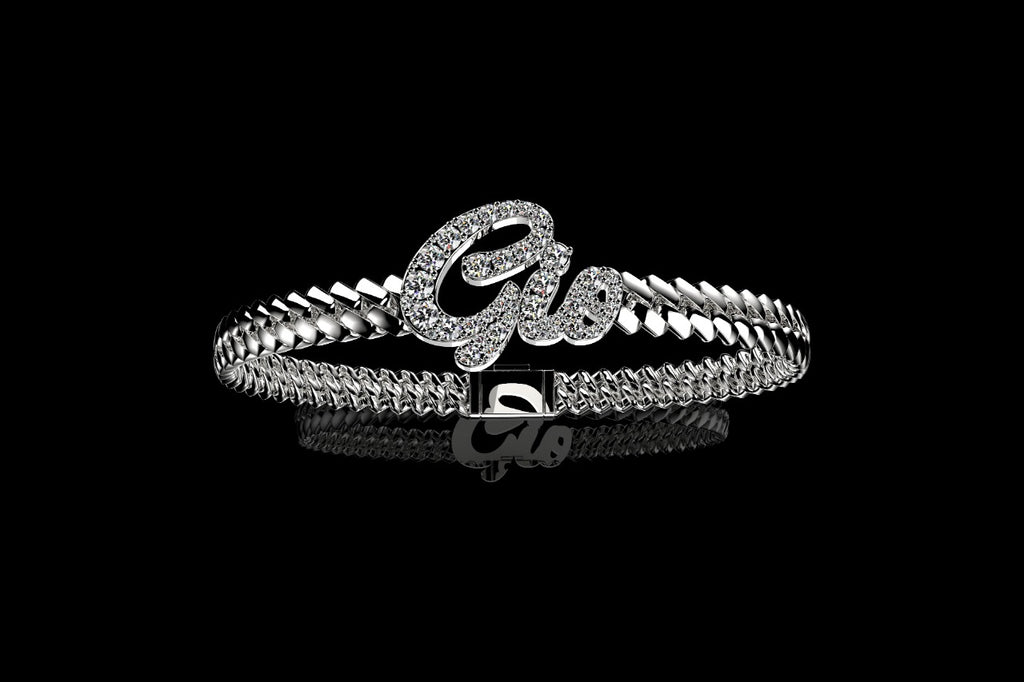 14k white gold custom "gia" style cuban link name bracelet