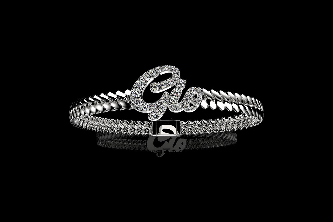 14k white gold custom "gia" style cuban link name bracelet
