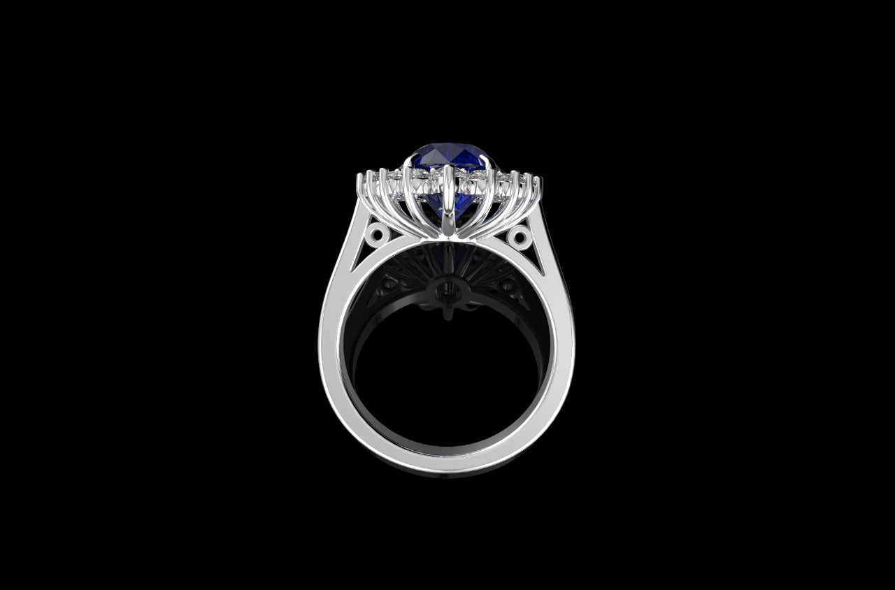 18k white gold custom purple amethyst oval shape diamond ring