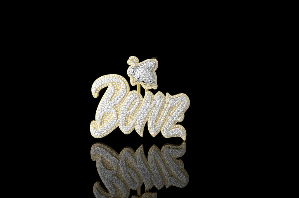 14K 2 TONE YELLOW AND WHITE GOLD LARGE CUSTOM "BENZ" STYLE DIAMOND PENDANT