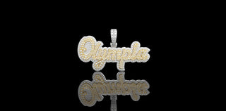 14k 2 tone white and yellow gold double layer "Olympia" style custom diamond pendant