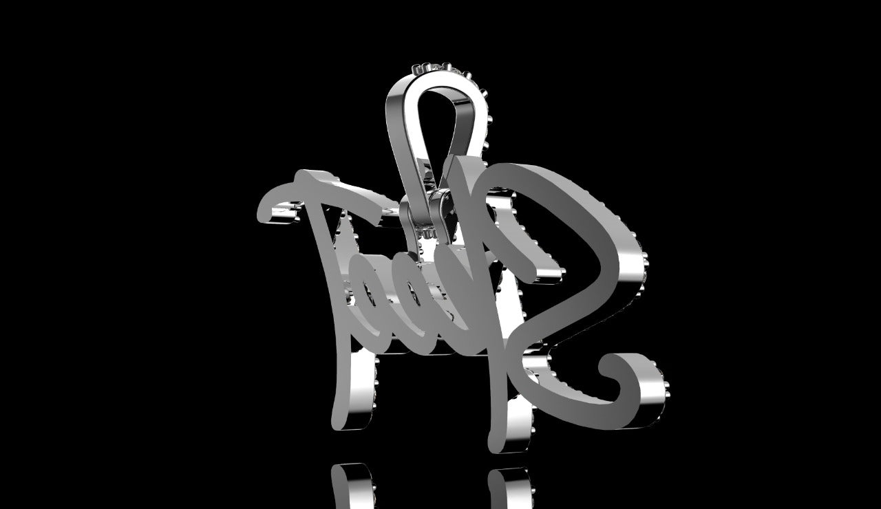 14k white gold custom "skeet" style diamond pendant