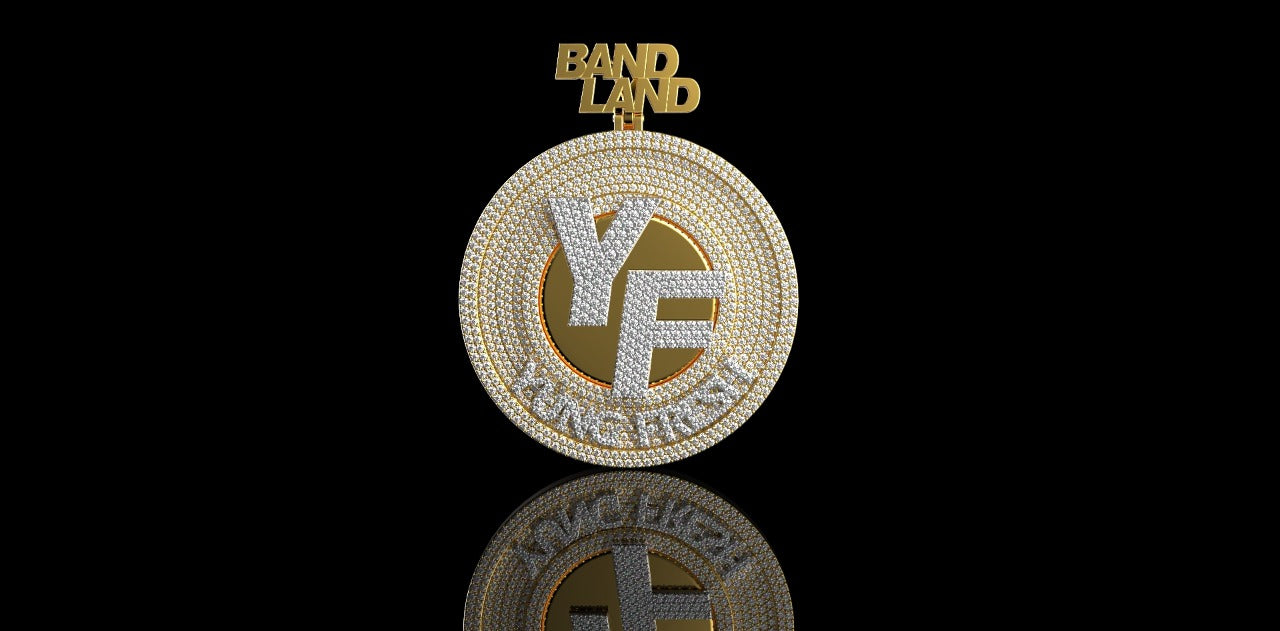 14K 2 TONE YELLOW AND WHITE GOLD ROUND DOUBLE LAYER CUSTOM "YOUNG FRESH" STYLE DIAMOND PENDANT