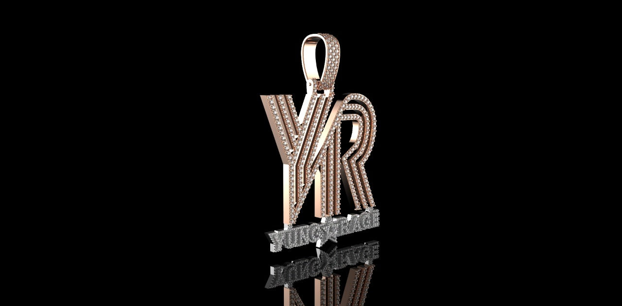 14K 2 TONE ROSE AND WHITE GOLD CUSTOM "YR" STYLE DIAMOND PENDANT