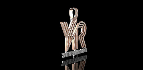 14K 2 TONE ROSE AND WHITE GOLD CUSTOM "YR" STYLE DIAMOND PENDANT