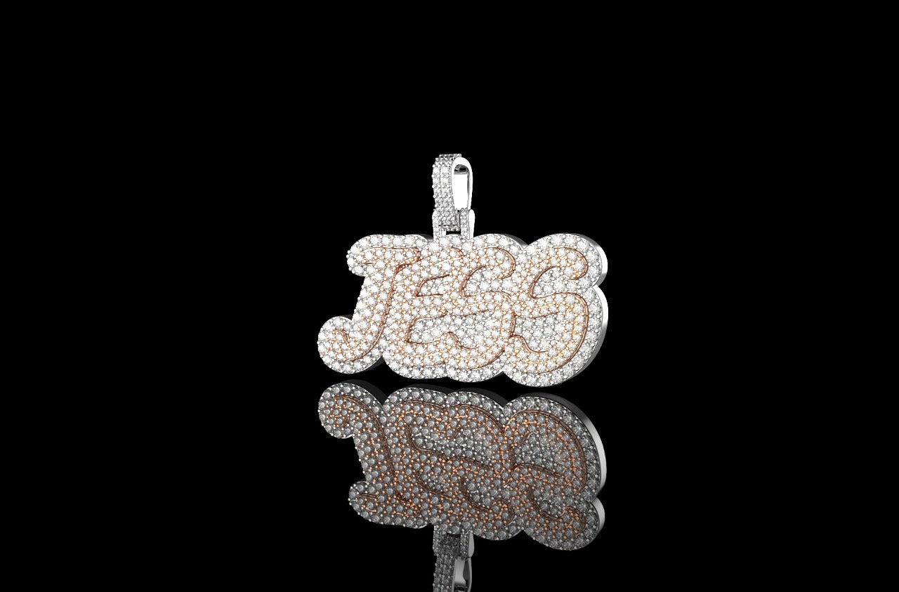 14K 2 TONE ROSE AND WHITE GOLD DOUBLE LAYER CUSTOM "JESS" STYLE DIAMOND PENDANT