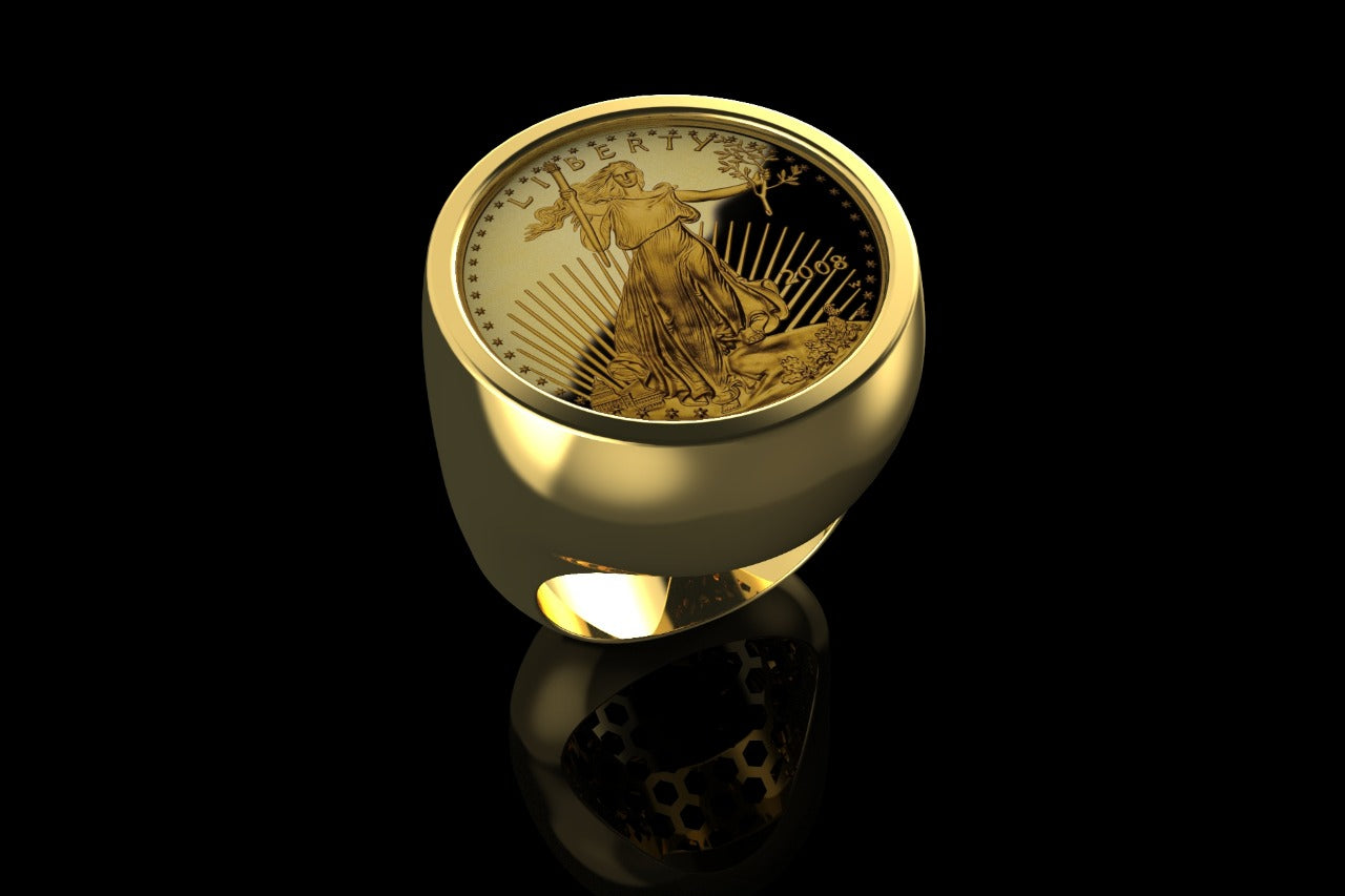 14k yellow gold mens custom liberty coin ring