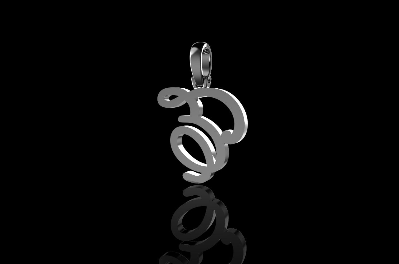 14K WHITE GOLD CUSTOM SINGLE LAYER INITIAL "E" STYLE DIAMOND PENDANT