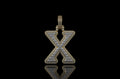 14k 2 tone yellow and white gold double layer initial X diamond pendant