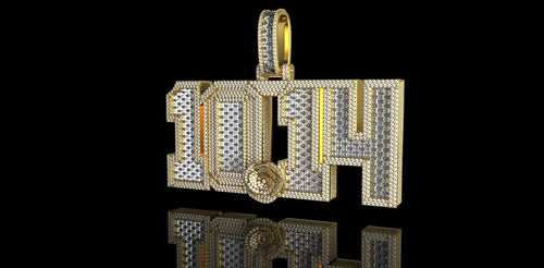 14K 2 TONE YELLOW AND WHITE GOLD DOUBLE LAYER CUSTOM "1014" STYLE BAGUETTE DIAMOND PENDANT