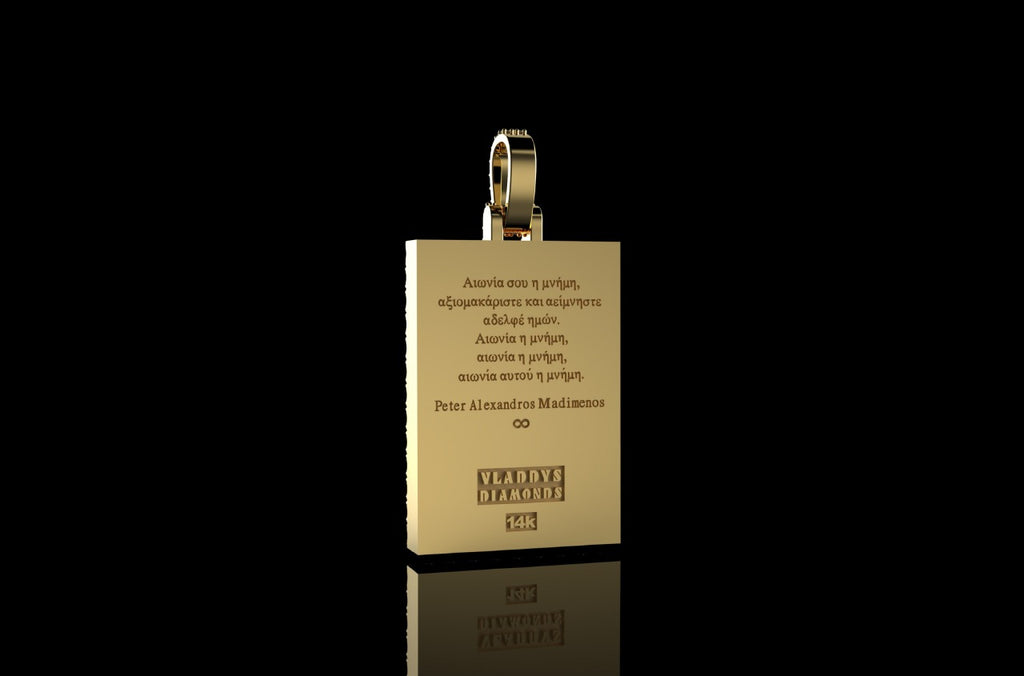 14k white gold custom 3d square shape diamond saint medallion pendant