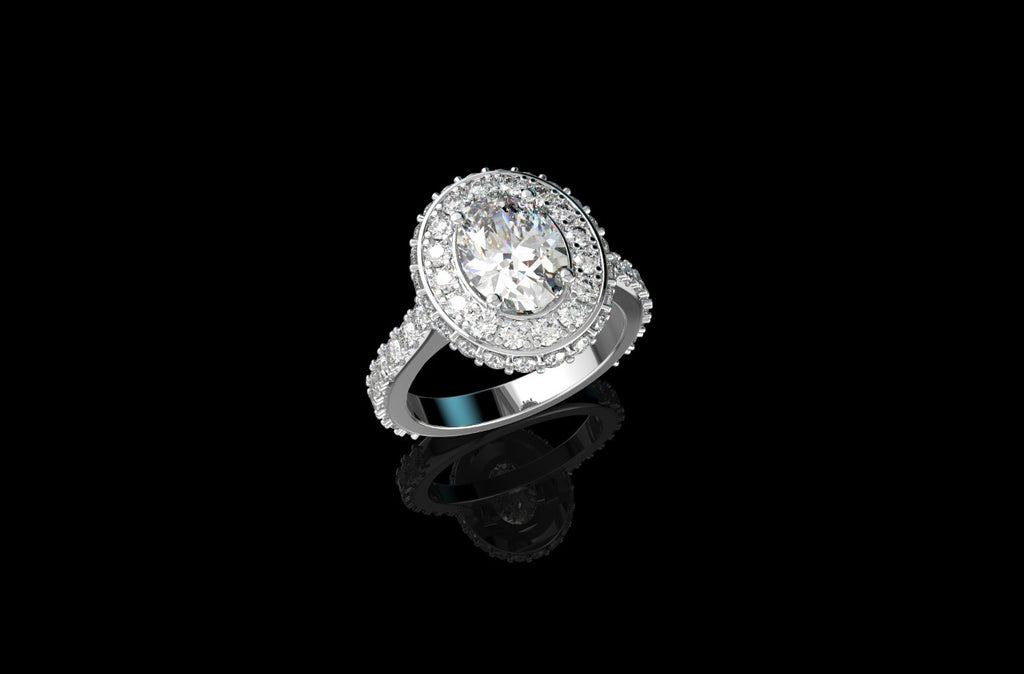 18k white gold oval hidden halo diamond engagement ring 3.12cts
