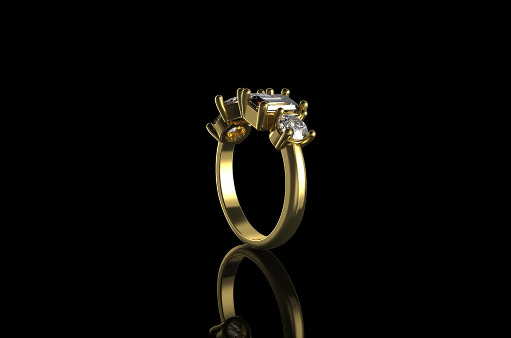 14k yellow gold custom multi shape stone diamond ring