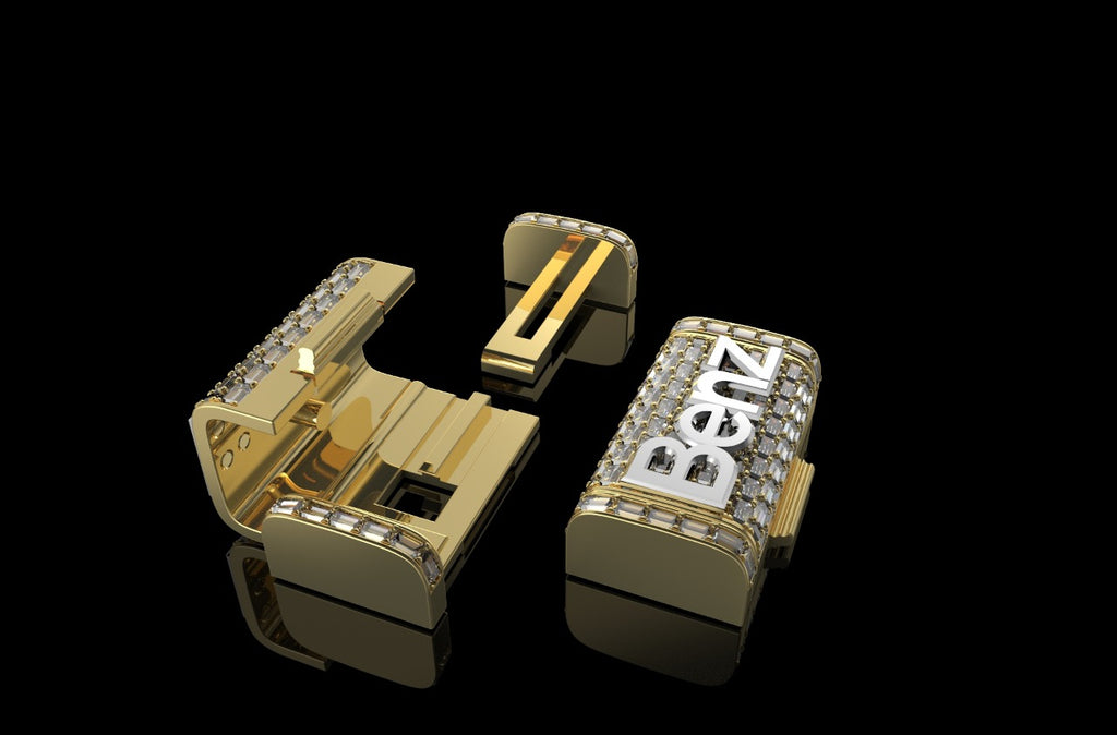 14K 2 TONE YELLOW AND WHITE GOLD 3D "BENZ" STYLE DIAMOND LOCK
