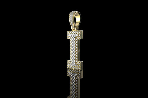 14k 2 tone yellow and white gold double layer initial I diamond pendant