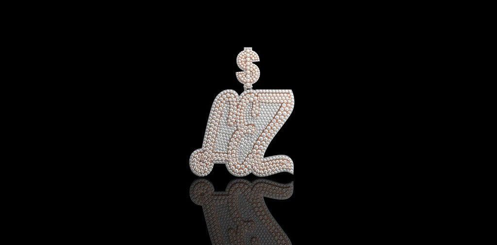 14K 2 TONE ROSE AND WHITE GOLD DOUBLE LAYER "$ LEZ" STYLE DIAMOND PENDANT
