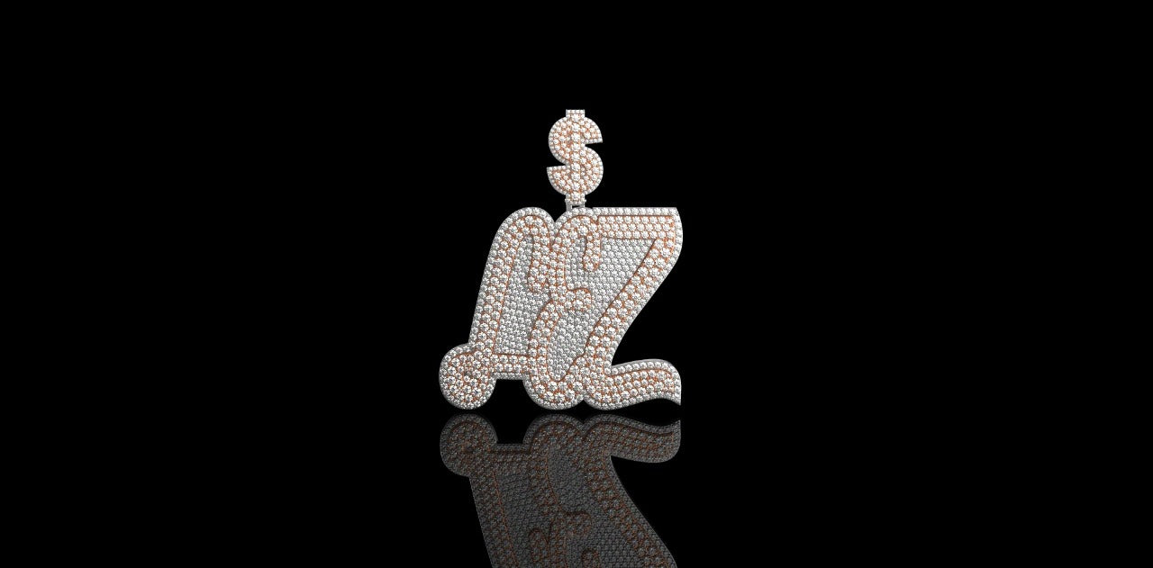 14K 2 TONE ROSE AND WHITE GOLD DOUBLE LAYER "$ LEZ" STYLE DIAMOND PENDANT