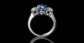 18k white gold custom 3 stone oval sapphire diamond engagement ring