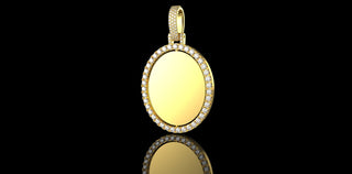 14k yellow gold 360 rotating Oval diamond picture pendant