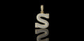 14k 2 tone yellow and white gold double layer block initial S diamond pendant