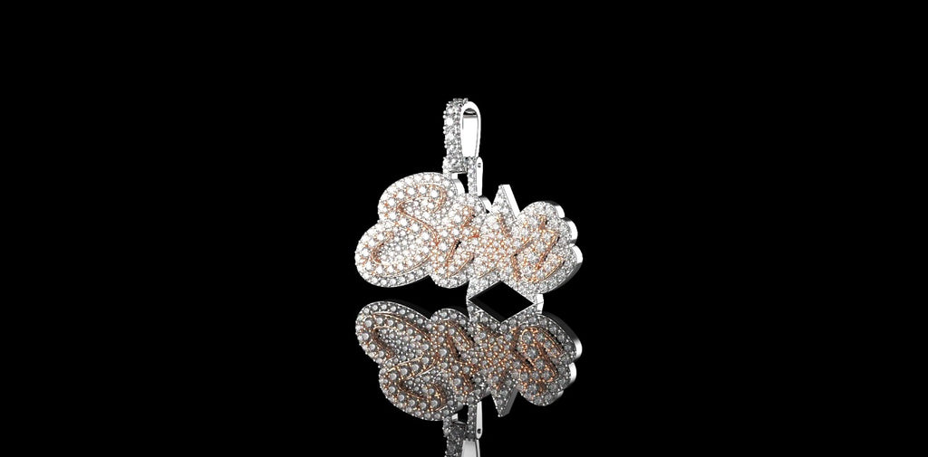 14K 2 TONE ROSE AND WHITE GOLD DOUBLE LAYER CUSTOM "STAR" STYLE DIAMOND PENDANT