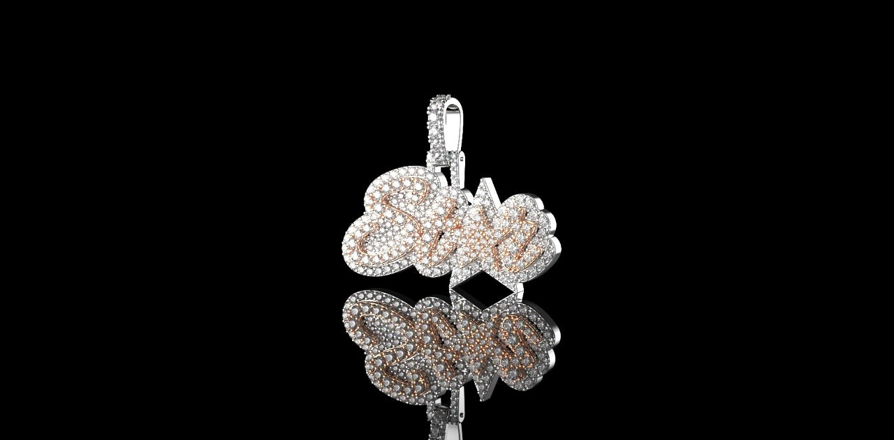 14K 2 TONE ROSE AND WHITE GOLD DOUBLE LAYER CUSTOM "STAR" STYLE DIAMOND PENDANT