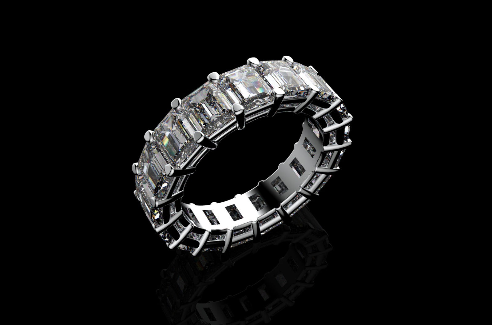 18k white gold radiant cut diamond eternity band