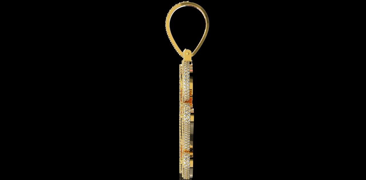 14K YELLOW GOLD CUSTOM 3D "RM" STYLE PENDANT DIAMOND PROFILE