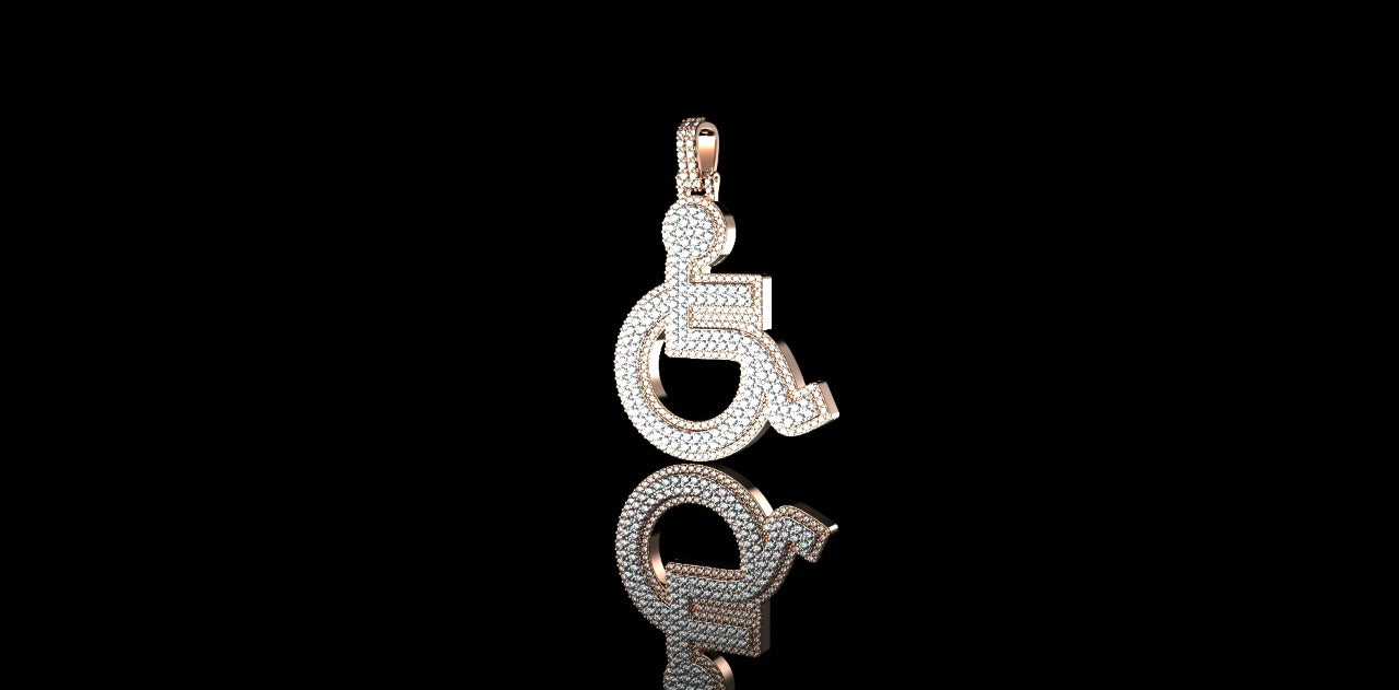 14K 2 TONE ROSE AND WHITE GOLD HANDICAP WHEELCHAIR DIAMOND PENDANT