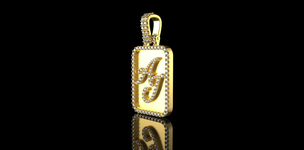 14K YELLOW GOLD CUSTOM "AJ" DOG TAG STYLE DIAMOND PENDANT
