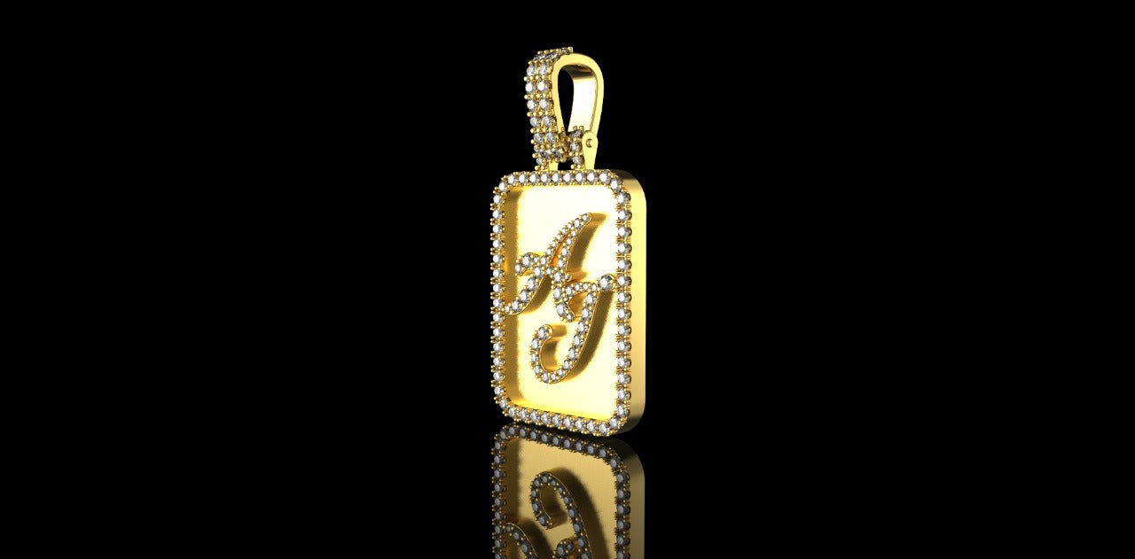 14K YELLOW GOLD CUSTOM "AJ" DOG TAG STYLE DIAMOND PENDANT