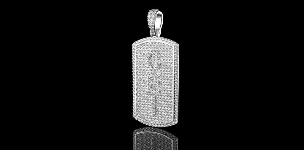 14K WHITE GOLD CUSTOM "CEI" DOG TAG DIAMOND PENDANT