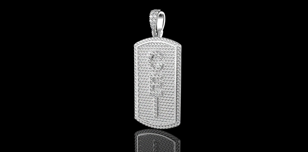 14K WHITE GOLD CUSTOM "CEI" DOG TAG DIAMOND PENDANT