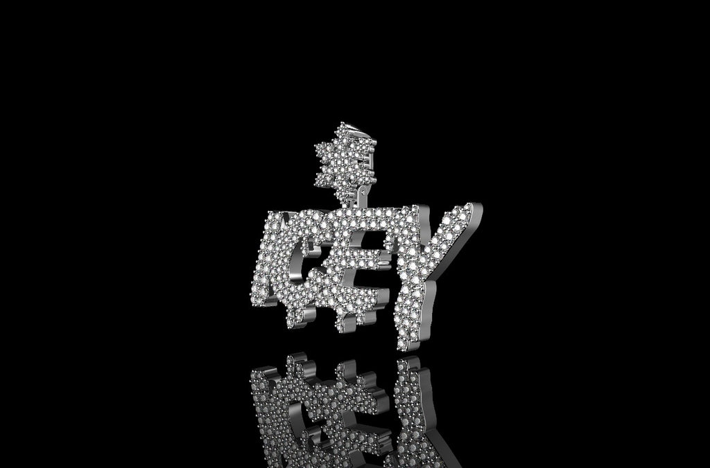 14k white gold custom "icey" style 2 row diamond pendant