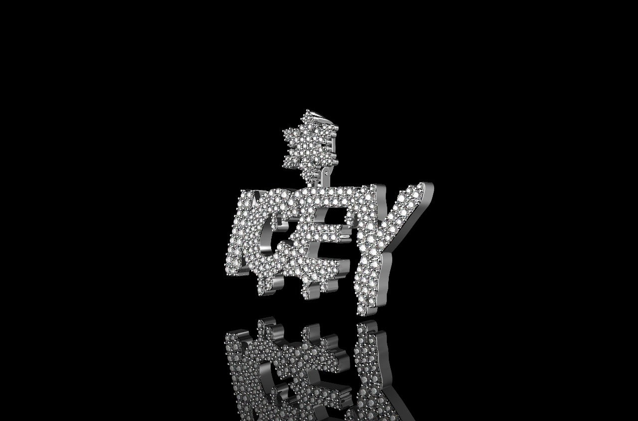 14k white gold custom "icey" style 2 row diamond pendant