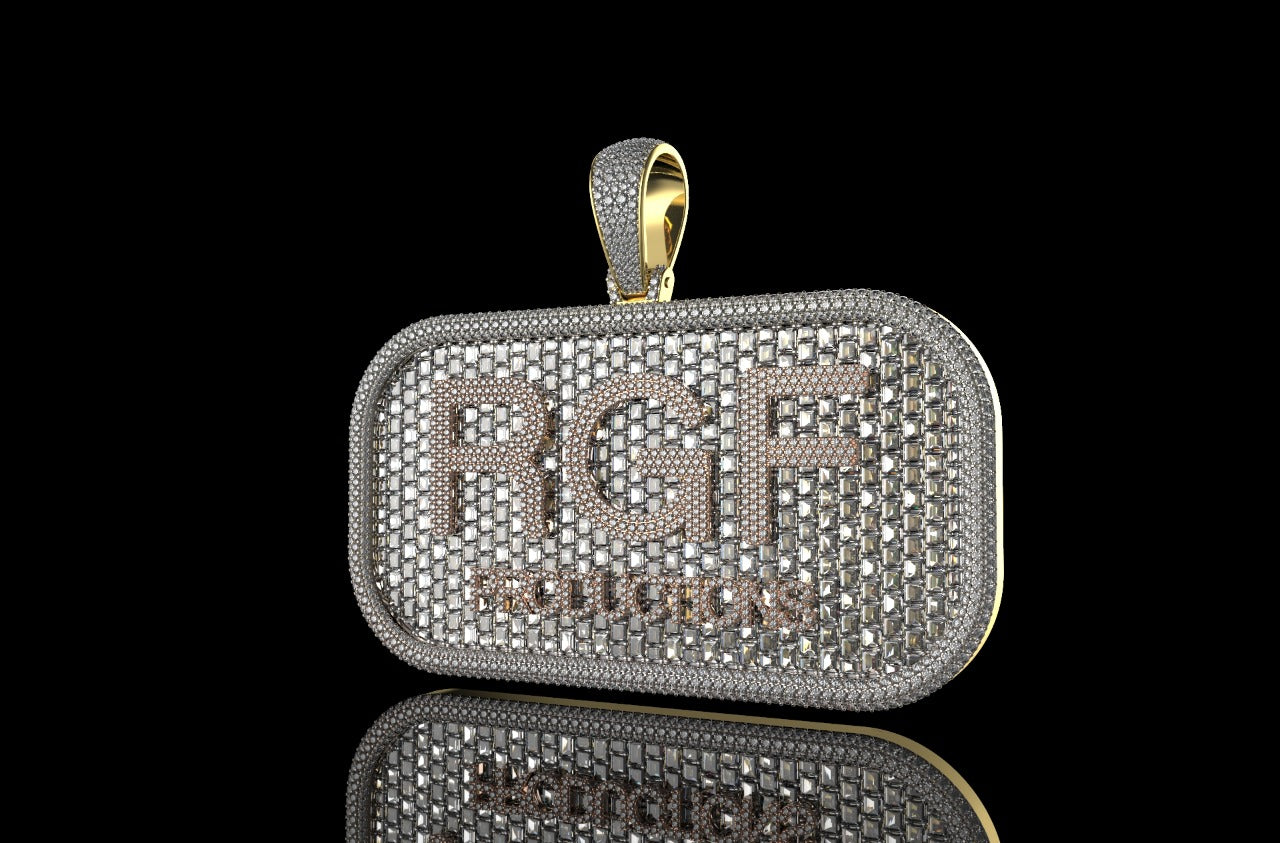 14k tricolor rose, yellow and white gold custom double layer "rgf" style diamond pendant