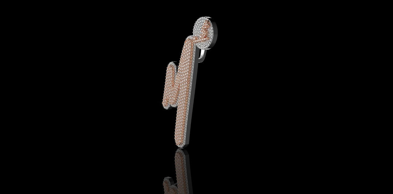 14K 2 TONE ROSE AND WHITE GOLD DOUBLE LAYER CUSTOM "M" STYLE DIAMOND PENDANT