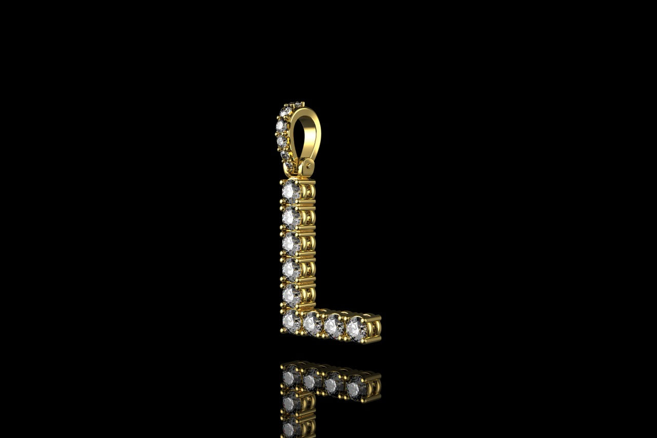 14k 2 tone yellow and white gold single layer small initial L diamond pendant