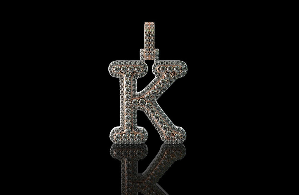 14k 2 tone yellow and Rose gold double layer small initial K diamond pendant