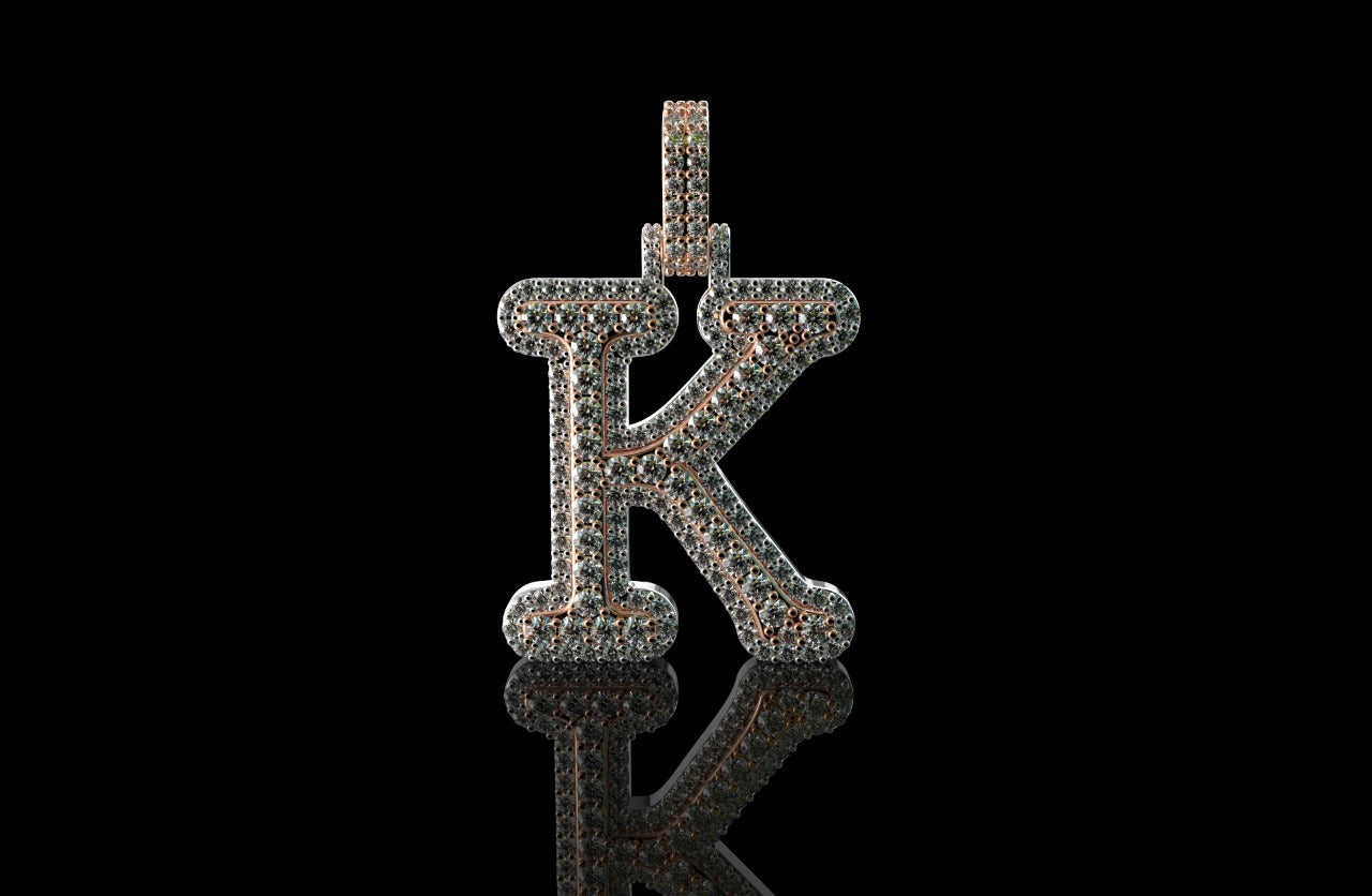 14k 2 tone yellow and Rose gold double layer small initial K diamond pendant