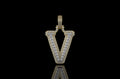 14k 2 tone yellow and white gold double layer initial V diamond pendant