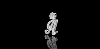 14K WHITE GOLD CUSTOM DIAMOND INTIAL "A" WITH "DIAMOND CROWN" STYLE PENDANT