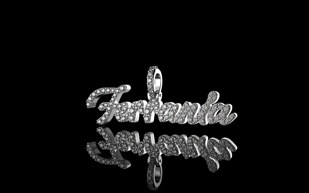 14k white gold custom "ferrania" style diamond pendant