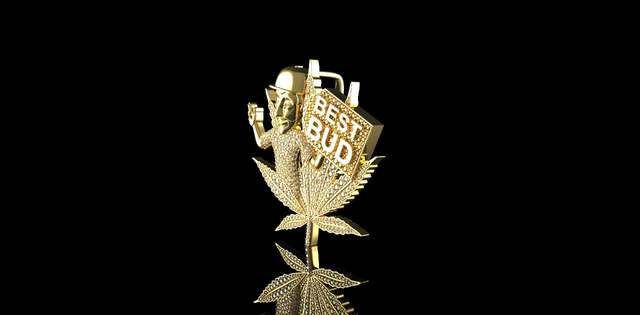 14K 2 TONE YELLOW AND WHITE GOLD "BEST BUD" STYLE CUSTOM DIAMOND PENDANT