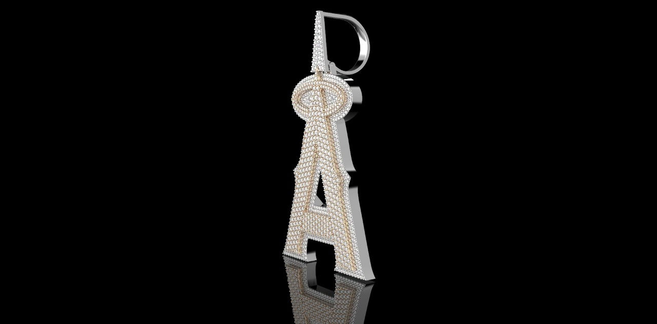 14K 2 TONE ROSE AND WHITE GOLD DOUBLE LAYER CUSTOM "A" STYLE DIAMOND PENDANT