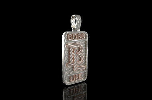 14k 2 tone rose and white gold large 3d custom "BL" style diamond pendant