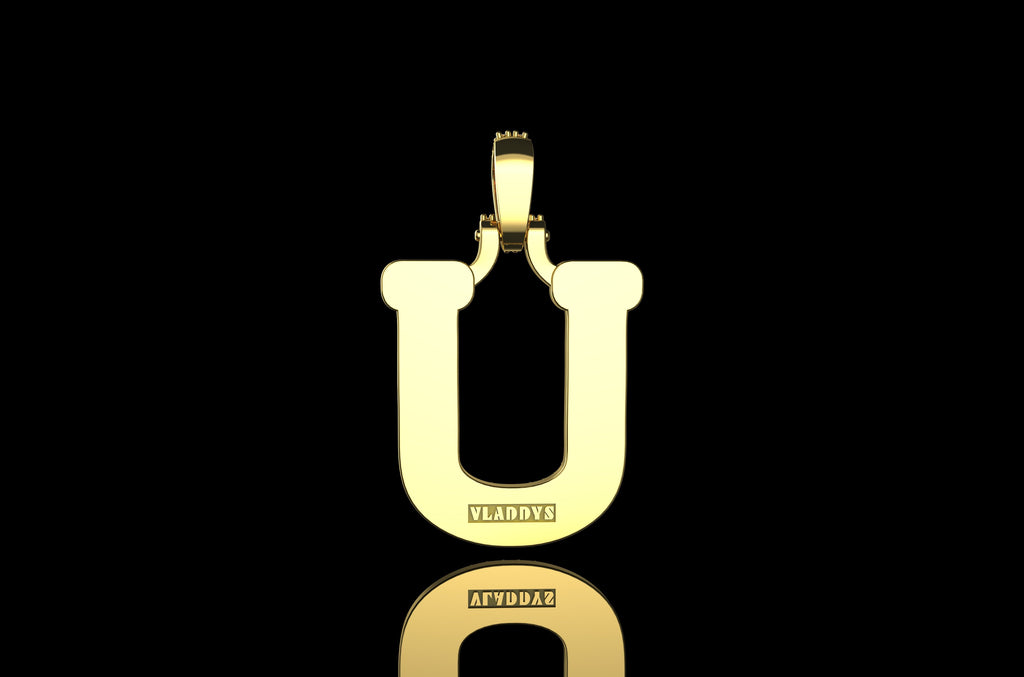14k 2 tone yellow and white gold double layer initial U diamond pendant