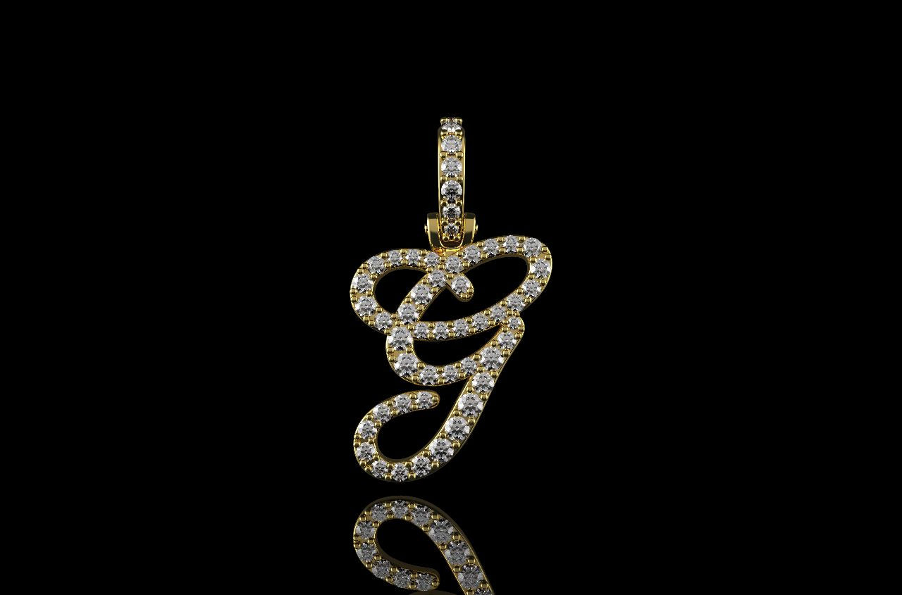 14k yellow gold script initial "g" diamond pendant