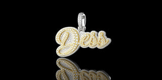 14K 2 TONE YELLOW AND WHITE GOLD DOUBLE LAYER CUSTOM "DESS" STYLE DIAMOND PENDANT