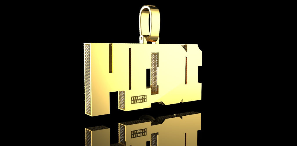 14K 2 TONE YELLOW AND WHITE GOLD DOUBLE LAYER CUSTOM "1014" STYLE BAGUETTE DIAMOND PENDANT